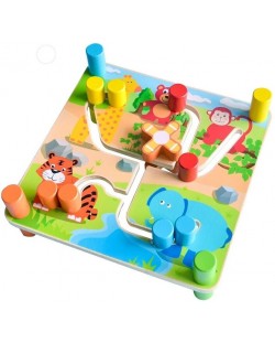 Labirint din lemn Acool Toy - Cu tobogane și animale