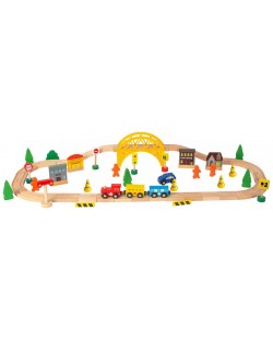 Set din lemn Wooden - Compoziție tren cu un pod, 60 de părți