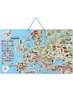 Puzzle din lemn - cu piese magnetice Woody - Europa, 3 in 1