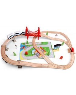 Acool Jucărie de jucărie din lemn șine de cale ferată și tren cu baterii - 50 de elemente