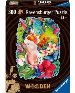 Puzzle din lemn  Ravensburger din 300 piese - Păsări frumoase