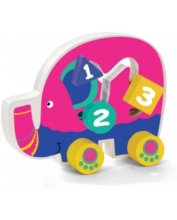 Jucărie din lemn Acool Toy - Elefant pe roți, roz
