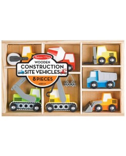 Jucării din lemn Melissa & Doug - Masini de constructii, 7 buc