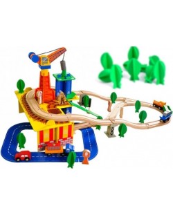 Acool Toy Tren de jucărie din lemn cu șine - 80 de elemente