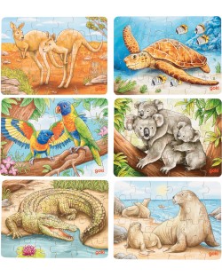 Mini puzzle din lemn Goki - Animale din Australia, 24 piese, sortiment