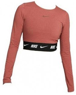 Bluză pentru femei Nike - Crop Tape LS, maro