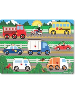 Puzzle din lemn, cu manere Melissa & Doug - Vehicule