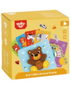 Puzzle 3D din lemn Tooky Toy - Animals, 6in1
