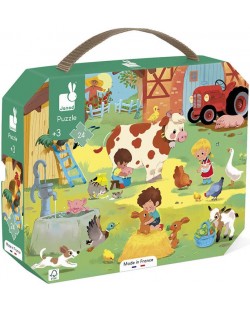 Puzzle pentru copii in valiza Janod - Zi la ferma, 24 piese