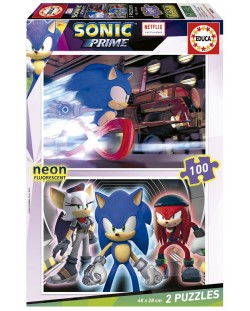 Puzzle neon pentru copii Educa din 2 x 100 piese - Sonic