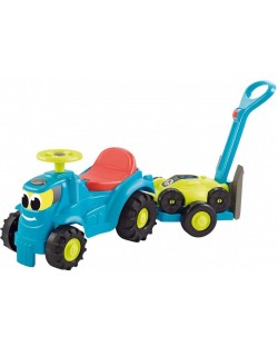 Tractor de impins pentru copii 2 in 1 Ecoiffier - Albastru, cu remorca si cositoare