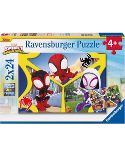 Puzzle pentru copii Ravensburger  din 2 x 24 piese - Spidey și prietenii săi minunați