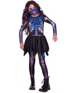Costum de carnaval pentru copii Amscan - Neon skeleton, 3-4 ani, pentru o fată