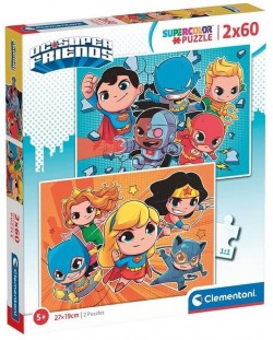 Puzzle pentru copii Clementoni din 2 x 60 piece - DC Comics: Super Friends