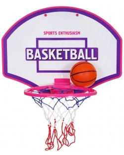 Set pentru copii GT - Tablă de perete pentru baschet cu minge și pompă, roz