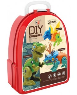 Set pe asamblare pentru copii Raya Toys -  Dinozauri, 2 piese, cu unealta