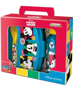 Set pentru copii Stor Mickey Mouse - Sticlă, cutie pentru mâncare și tacâmuri