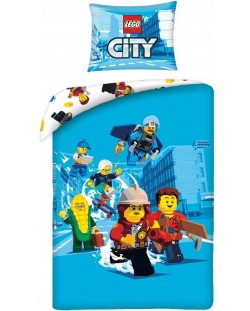 Lenjerie de pat pentru copii Halantex - Lego City, albastru