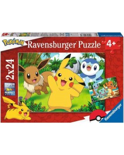 Puzzle pentru copii Ravensburger  din 2 x 24 piese - Pikachu și prietenii