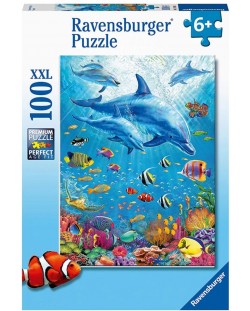 Puzzle pentru copii  Ravensburger din  100 XXL piese - Grup de delfini