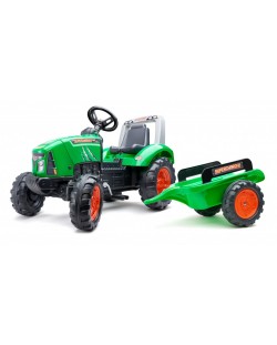 Tractor pentru copii Falk - Supercharger, cu capac care se deschide, pedale si remorca, verde