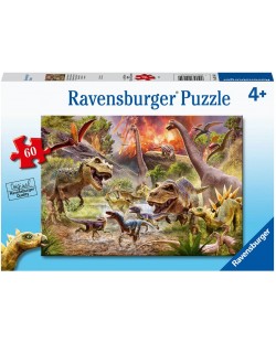 Puzzle pentru copii Ravensburger  din 60 piese - Bătălia dinozaurilor