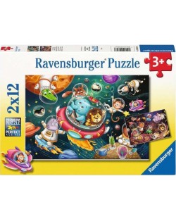 Puzzle pentru copii Ravensburger din 2 x 12 piese - Animale în spațiu