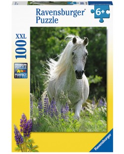 Puzzle pentru copii Ravensburger din 100 XXL piese - Cal alb printre flori