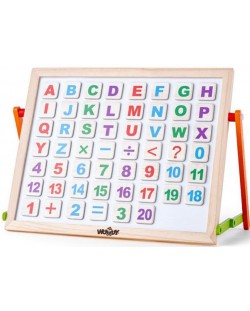 Tabla magnetica pentru copii Woody - Cu litere, numere si doua fete