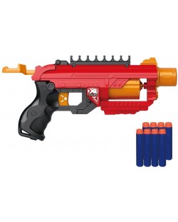 Jucărie pentru copii Raya Toys Soft Bullet - Pistol mitralieră cu 8 cartușe moi, roșu