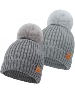 Pălărie de iarnă pentru copii KeaBabies - 6-36 luni, gri, 2 bucăți