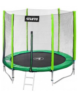 Trambulină pentru copii Atleto - Cu plasă și scăriță, 305 cm, verde