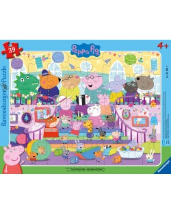 Puzzle pentru copii  Ravensburger din 39 de părți - Petrecere în familie cu Peppa și prietenii