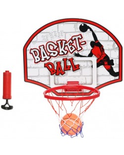 Set pentru copii GT - Tablă de perete pentru baschet cu minge și pompă, roșu