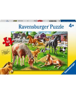 Puzzle pentru copii Ravensburger  din 60 piese - Cai fericiți