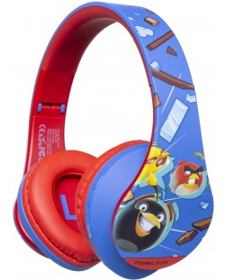 Căști pentru copii PowerLocus - P2 Kids Angry Birds, wireless, albastru/rosu