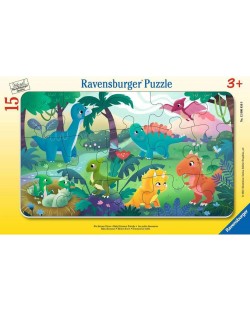 Puzzle pentru copii Ravensburger  din 15 piese - Mici dinozauri