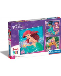 Puzzle pentru copii Clementoni din 3 x 48 piese - Prințese Disney