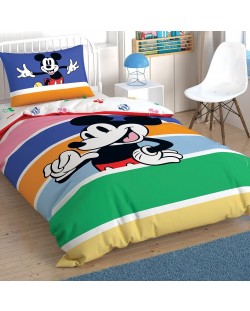 Set lenjerie de pat de o persoană TAC Licensed - Mickey M. Rainbow, 100% bumbac 
