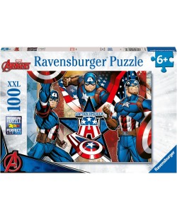 Puzzle pentru copii Ravensburger din 100 de piese XXL - Captain America