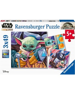 Puzzle pentru copii  Ravensburger 3 x 49 piese - The Mandalorian: Grogu Moments