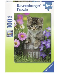 Puzzle pentru copii Ravensburger  din 100 XXL piese - Pisicuta printre flori