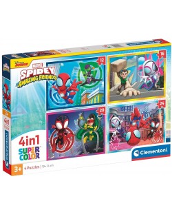 Puzzle pentru copii Clementoni 4 în 1 - Spidey și prietenii săi minunați