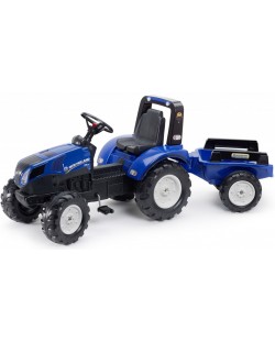 Tractor pentru copii Falk - New Holland, cu remorca si pedale, albastru