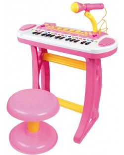 Pian cu scaun si microfon pentru copii  Baoli Melody, 31 clape, roz