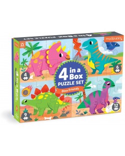 Puzzle pentru copii Mudpuppy 4 în 1 - Prieteni dinozauri