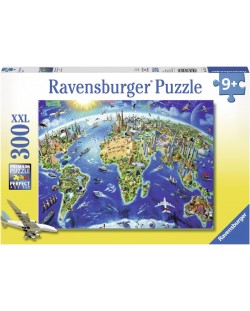 Puzzle pentru copii  Ravensburger din  300 XXL piese - Hartă cu repere ale lumii