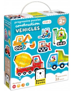 Puzzle pentru copii Banana Panda 9 în 1 - Vehicule de constructii