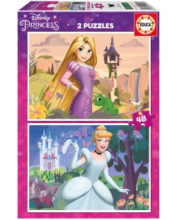 Puzzle penntru copii Educa din 2 х 48 de piese - Prințese Disney