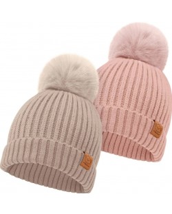 Pălărie de iarnă pentru copii cu pompon KeaBabies - 6-36 luni, roz, 2 buc.